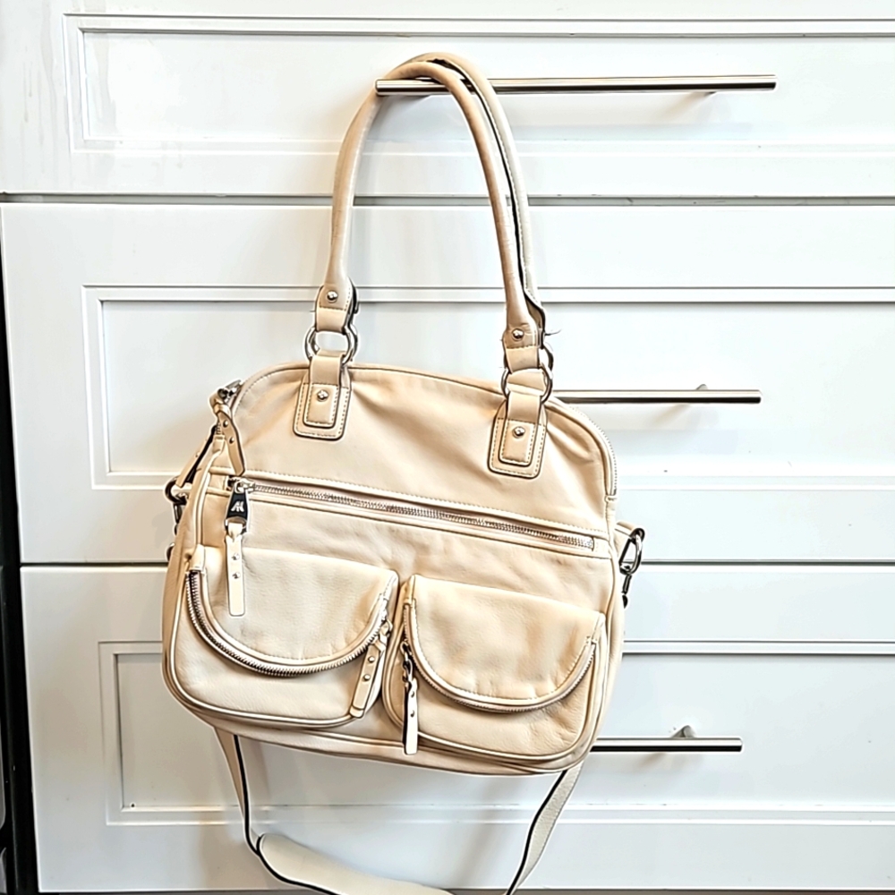 NEW Aimee Kestenberg cream Leather Lucy Satchel w/Front Pockets